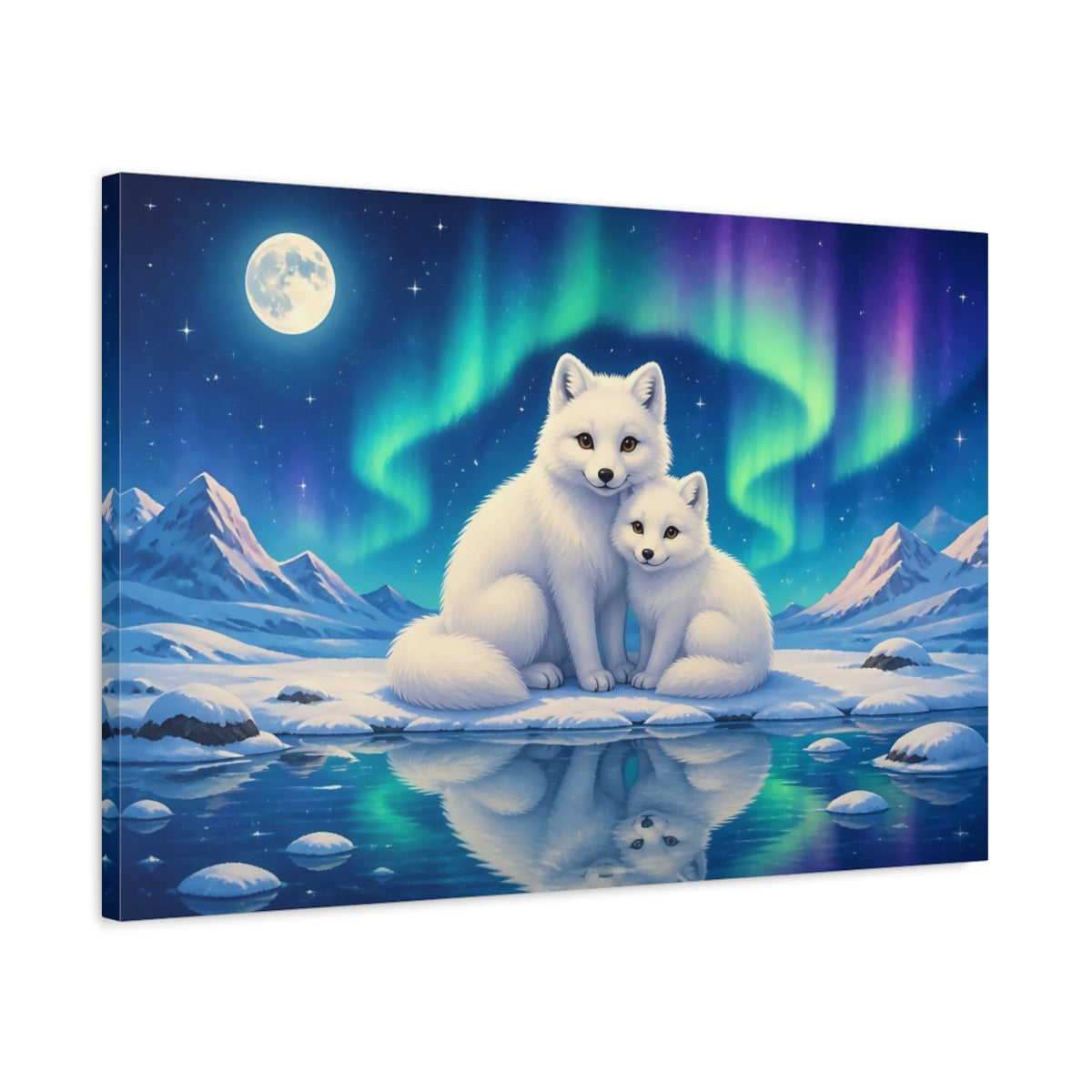 Side Mockup 2. Animals Arctic Foxes Arctic Fox Aurora shown as canvas print