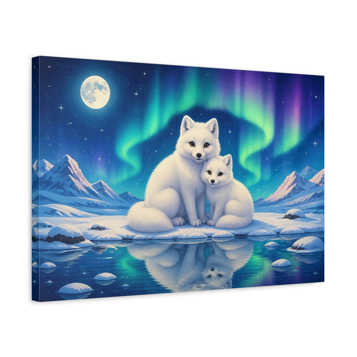 Side Mockup 3. Animals Arctic Foxes Arctic Fox Aurora shown as canvas print
