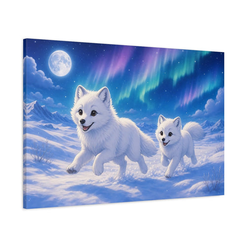 Main Mockup. Animals Arctic Foxes White Arctic Foxes shown as stretched canvas wall art