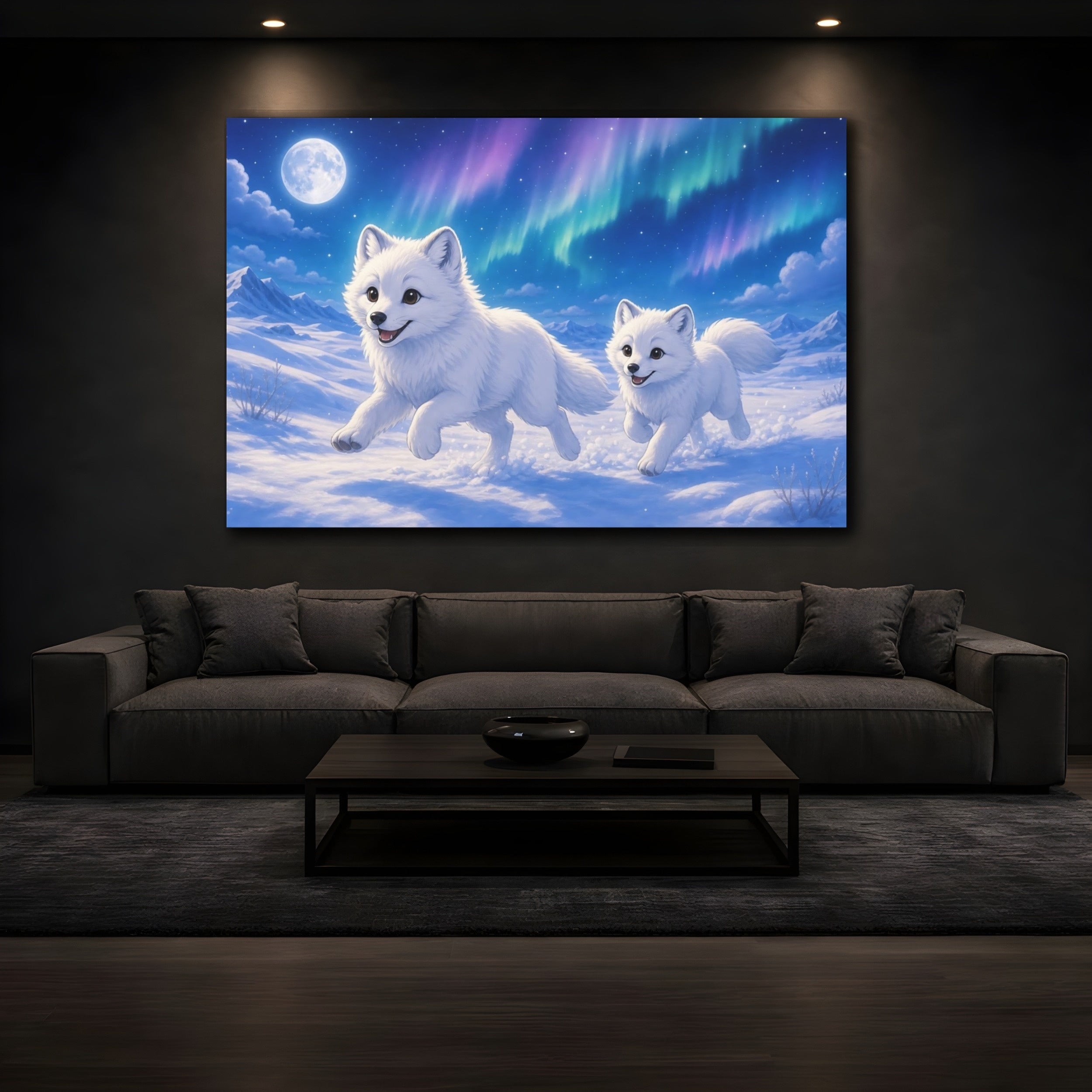 Mockup 3. Animals Arctic Foxes White Arctic Foxes shown as stretched canvas wall art