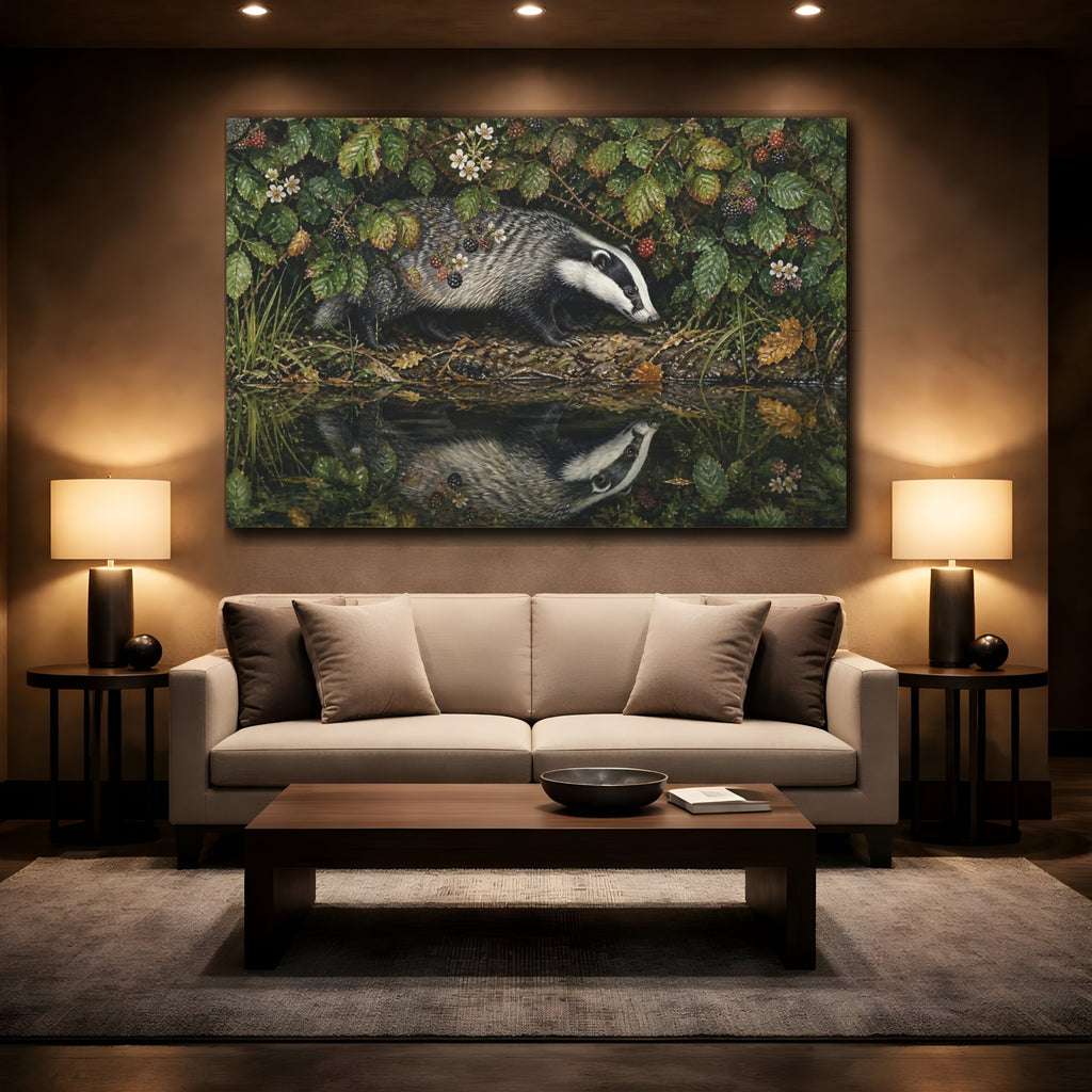 Mockup 2. Animals Badger Badger Wildlife shown as stretched canvas wall art