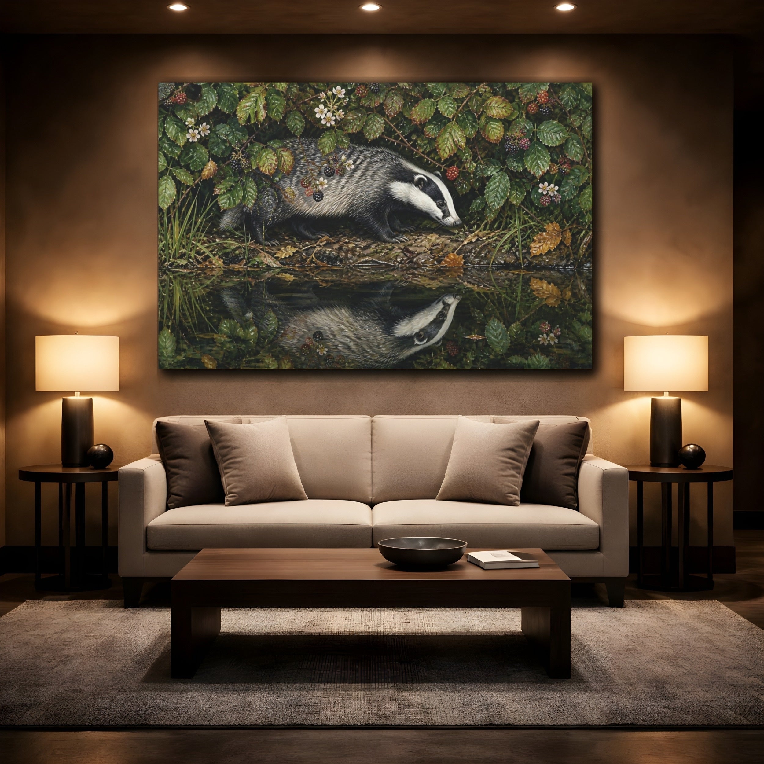 Mockup 2. Animals Badger Badger Wildlife shown as stretched canvas wall art