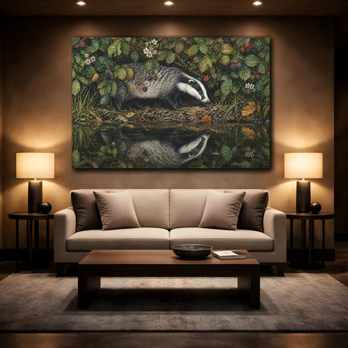 Mockup 2. Animals Badger Badger Wildlife shown as stretched canvas wall art