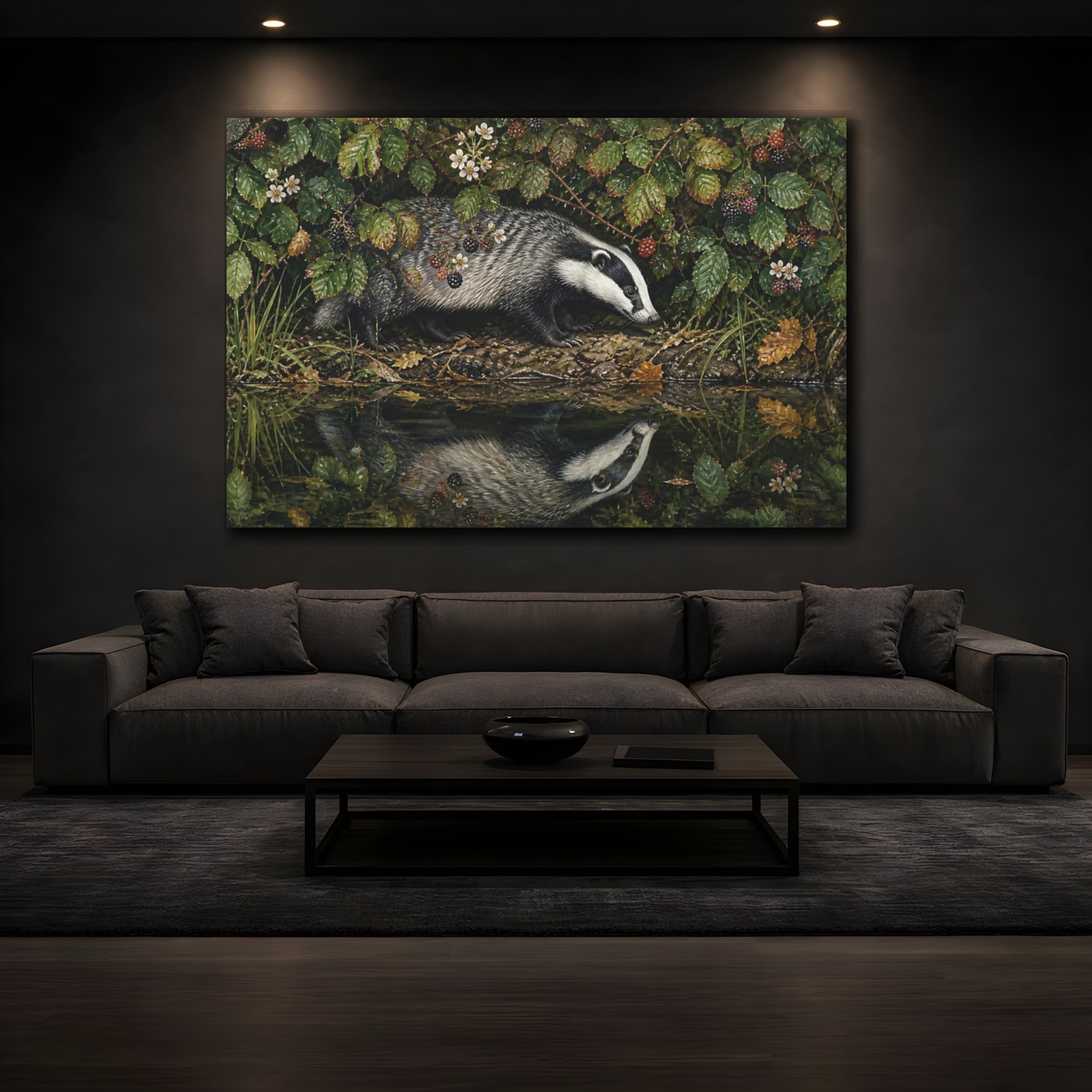 Mockup 3. Animals Badger Badger Wildlife shown as stretched canvas wall art