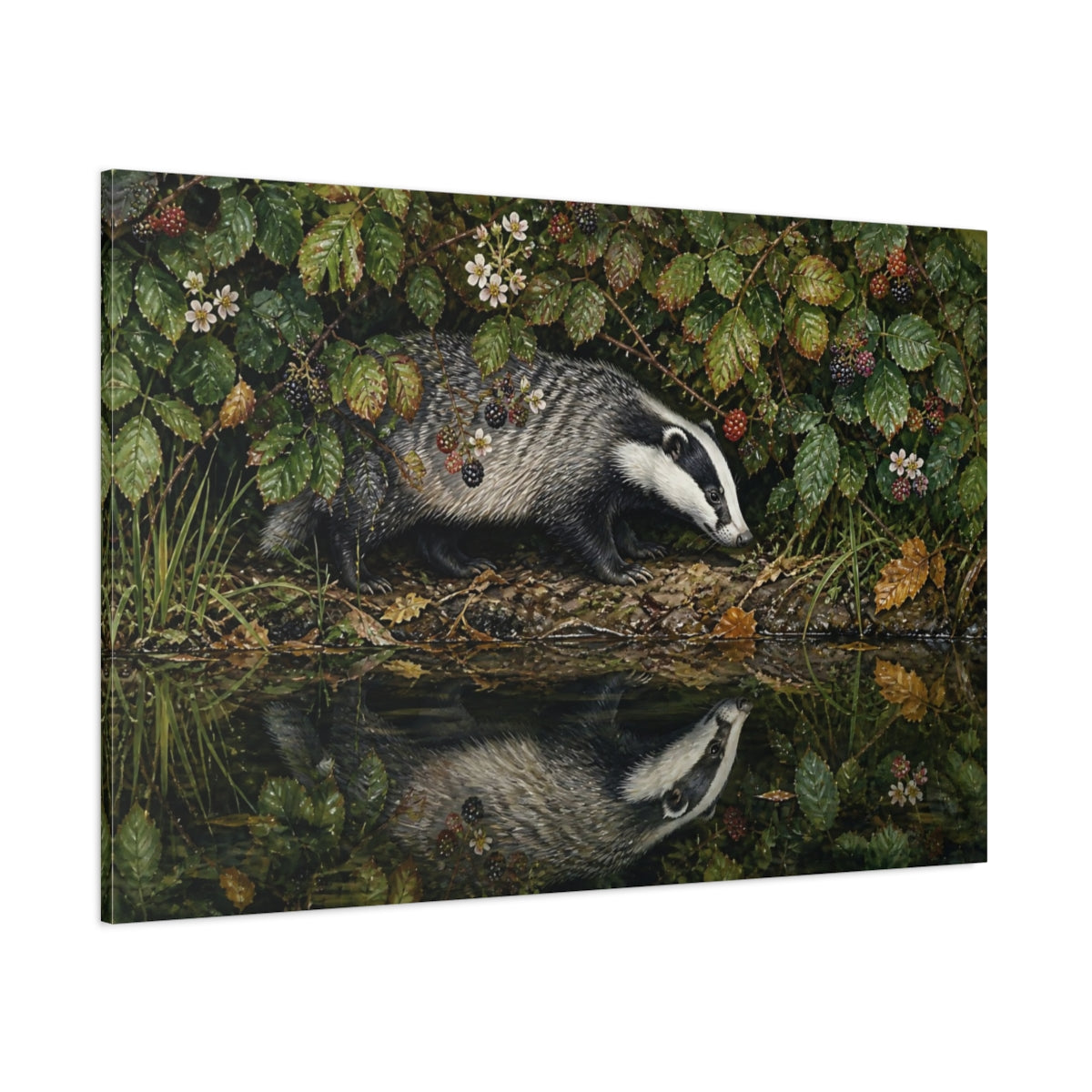 Side Mockup 1. Animals Badger Badger Wildlife shown as stretched canvas wall art