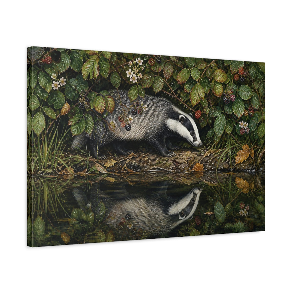 Side Mockup 2. Animals Badger Badger Wildlife shown as stretched canvas wall art