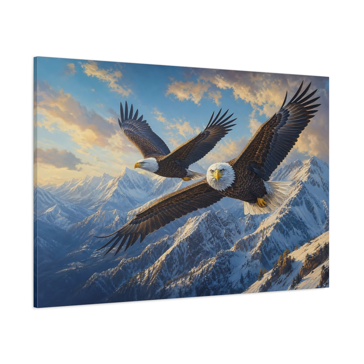 Side Mockup 1. Animals Bald Eagles Brown And White Eagles shown as stretched canvas wall art