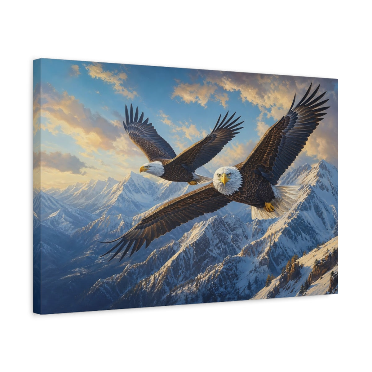 Side Mockup 3. Animals Bald Eagles Brown And White Eagles shown as stretched canvas wall art