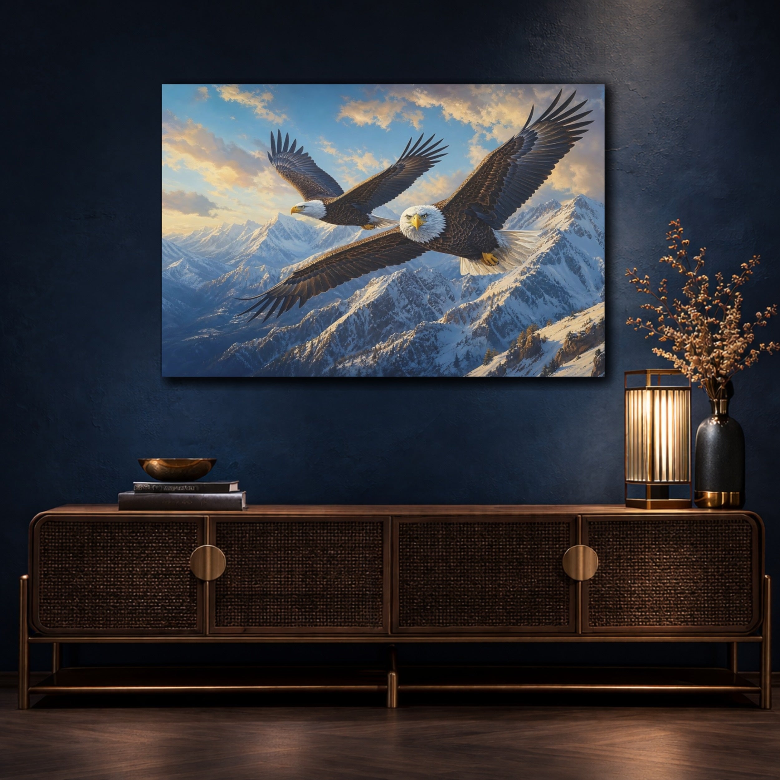 Mockup 4. Animals Bald Eagles Brown And White Eagles shown as stretched canvas wall art