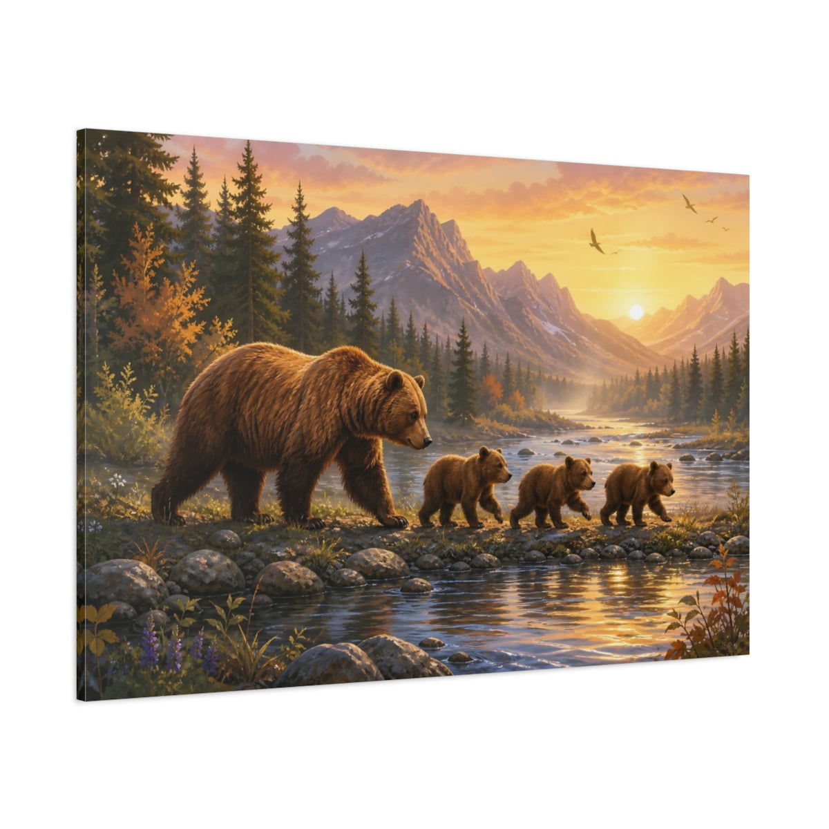 Side Mockup 1. Animals Bear Family Brown And Gold shown as canvas print