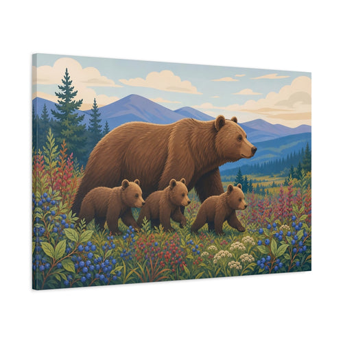 Main Mockup. Animals Bear Family Brown Bear Family shown as stretched canvas wall art