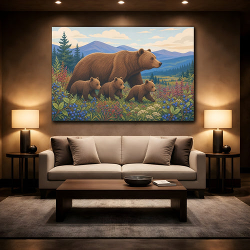 Mockup 2. Animals Bear Family Brown Bear Family shown as stretched canvas wall art