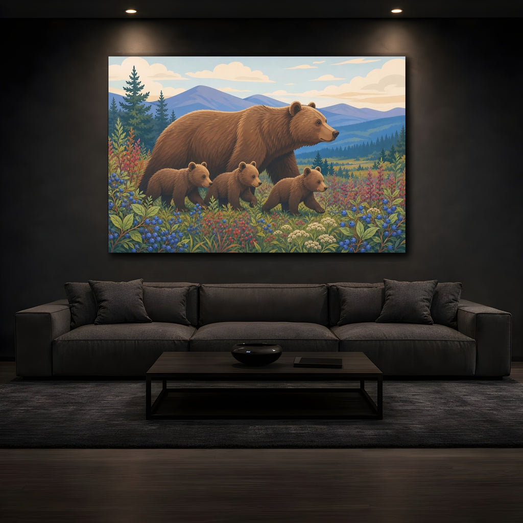 Mockup 3. Animals Bear Family Brown Bear Family shown as stretched canvas wall art