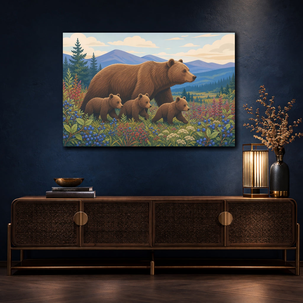 Mockup 4. Animals Bear Family Brown Bear Family shown as stretched canvas wall art