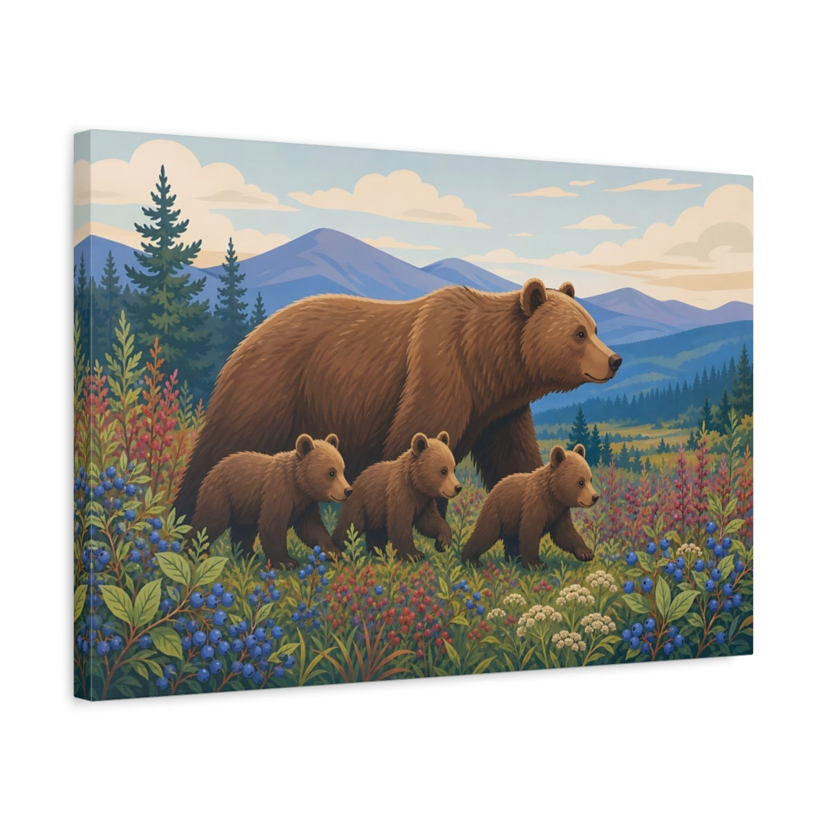Side Mockup 3. Animals Bear Family Brown Bear Family shown as stretched canvas wall art