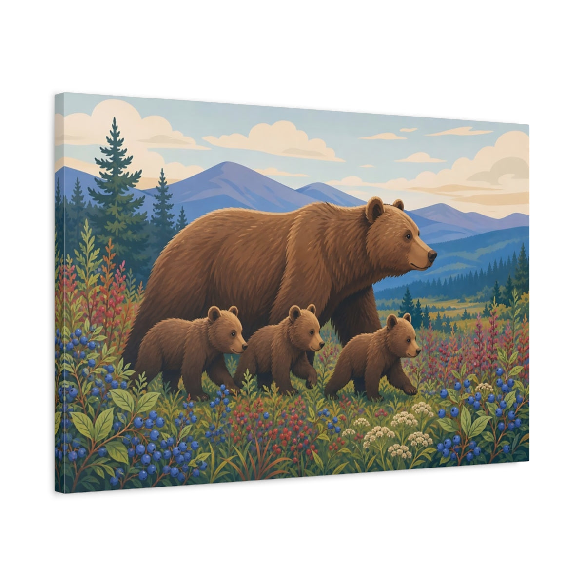 Side Mockup 2. Animals Bear Family Brown Bear Family shown as stretched canvas wall art