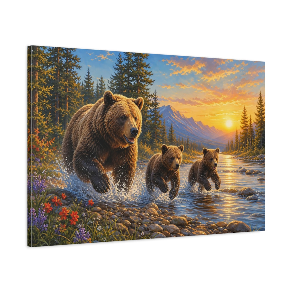 Main Mockup. Animals Bears Brown And Gold shown as stretched canvas wall art