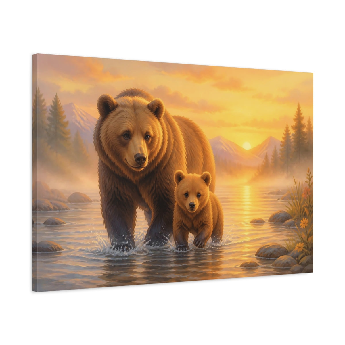 Main Mockup. Animals Bears Brown And Gold shown as stretched canvas wall art