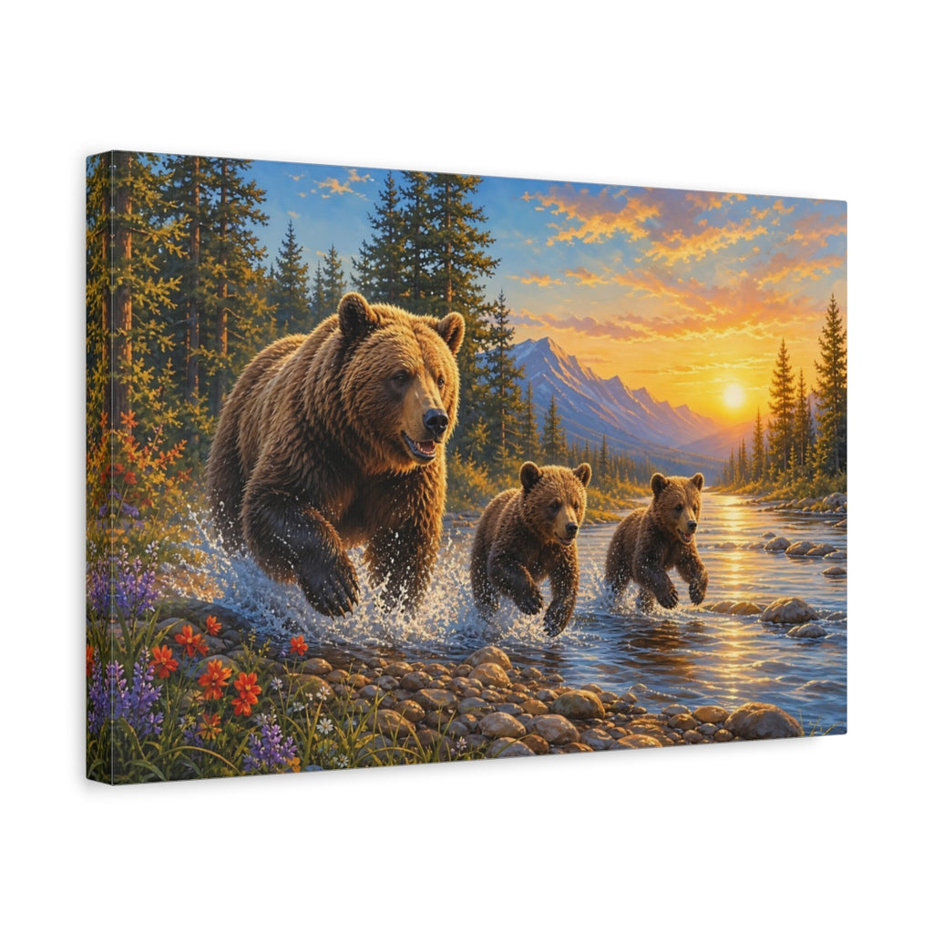 Side Mockup 4. Animals Bears Brown And Gold shown as stretched canvas wall art