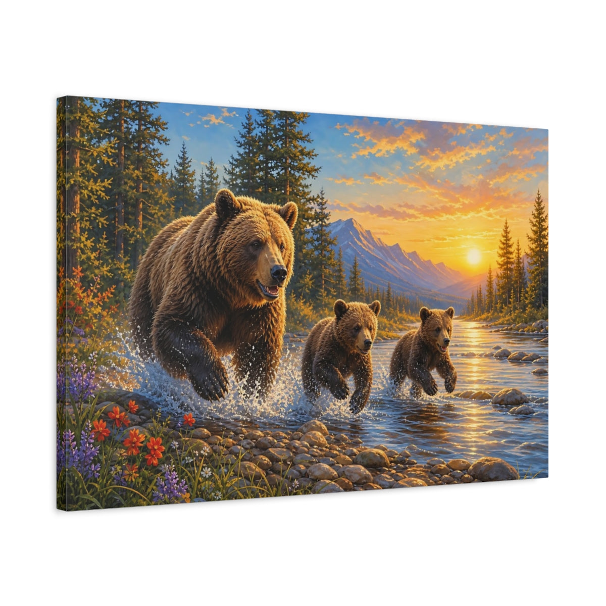 Side Mockup 2. Animals Bears Brown And Gold shown as stretched canvas wall art