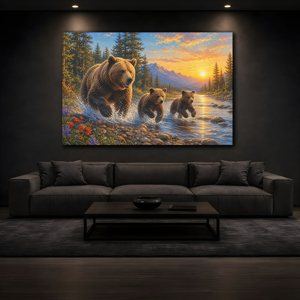 Mockup 3. Animals Bears Brown And Gold shown as stretched canvas wall art