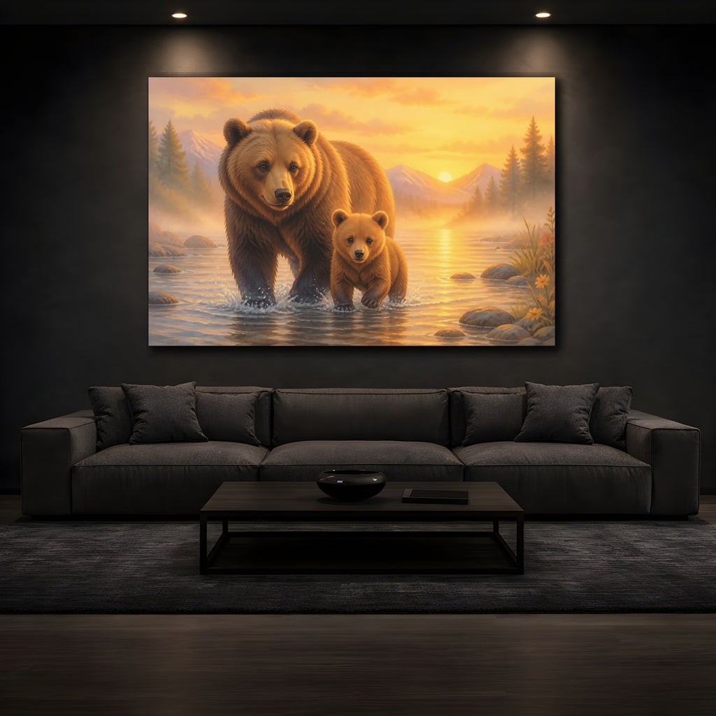 Mockup 3. Animals Bears Brown And Gold shown as stretched canvas wall art