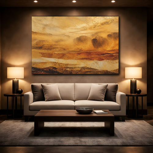 Mockup 2. Animals Bison Herd Brown Gold Bison shown as stretched canvas wall art