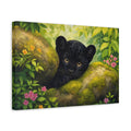 Side Mockup 4. Animals Black Panther Cub Black Panther Cub shown as stretched canvas wall art