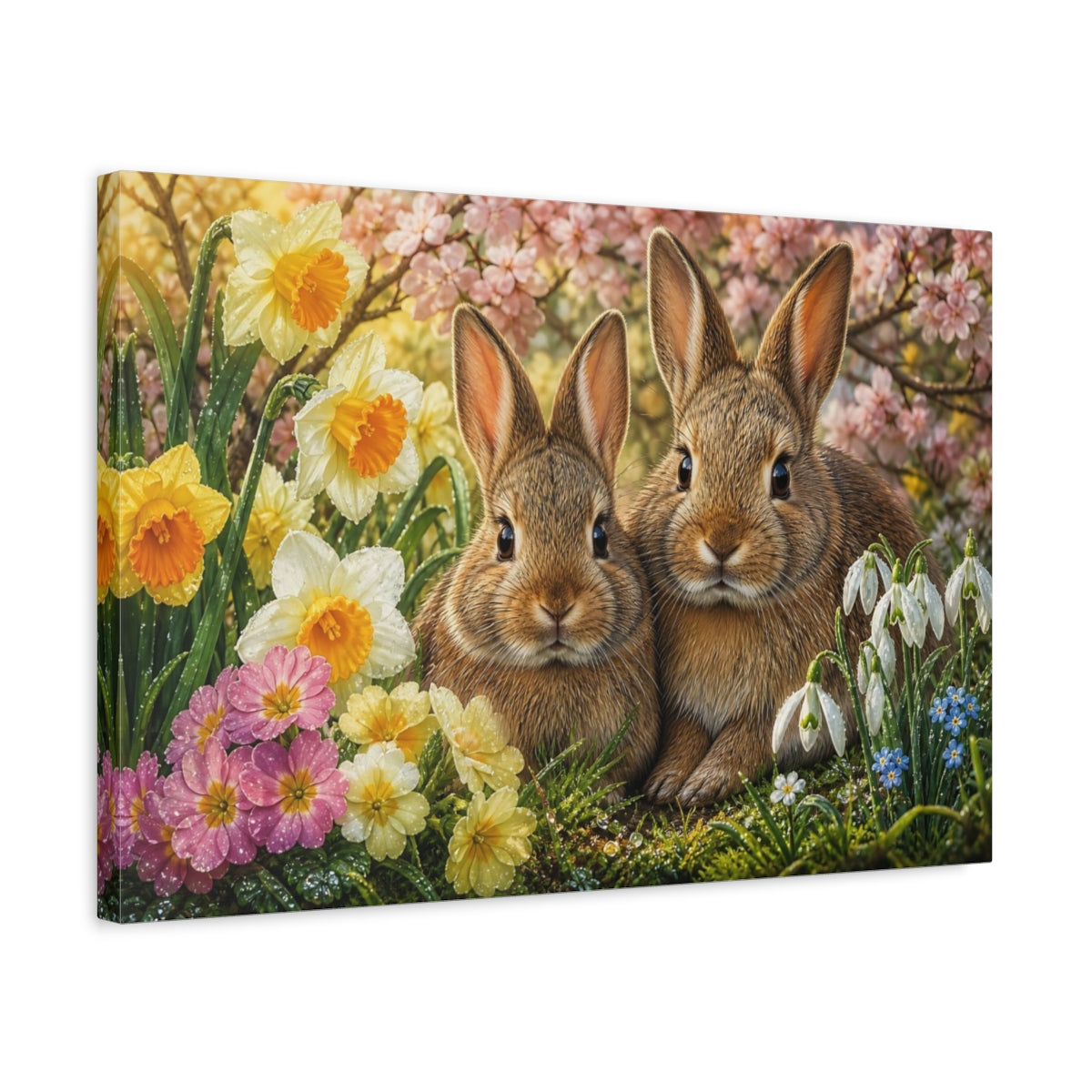 Side Mockup 3. Animals Bunnies Spring Bunnies shown as stretched canvas wall art