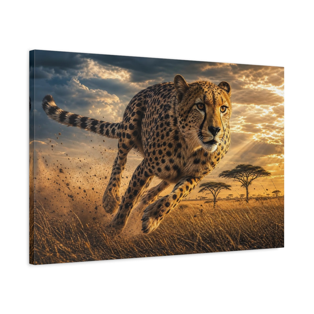 Side Mockup 2. Animals Cheetah Golden Cheetah shown as stretched canvas wall art
