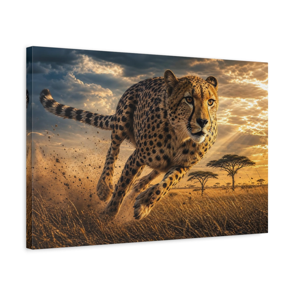 Side Mockup 3. Animals Cheetah Golden Cheetah shown as stretched canvas wall art