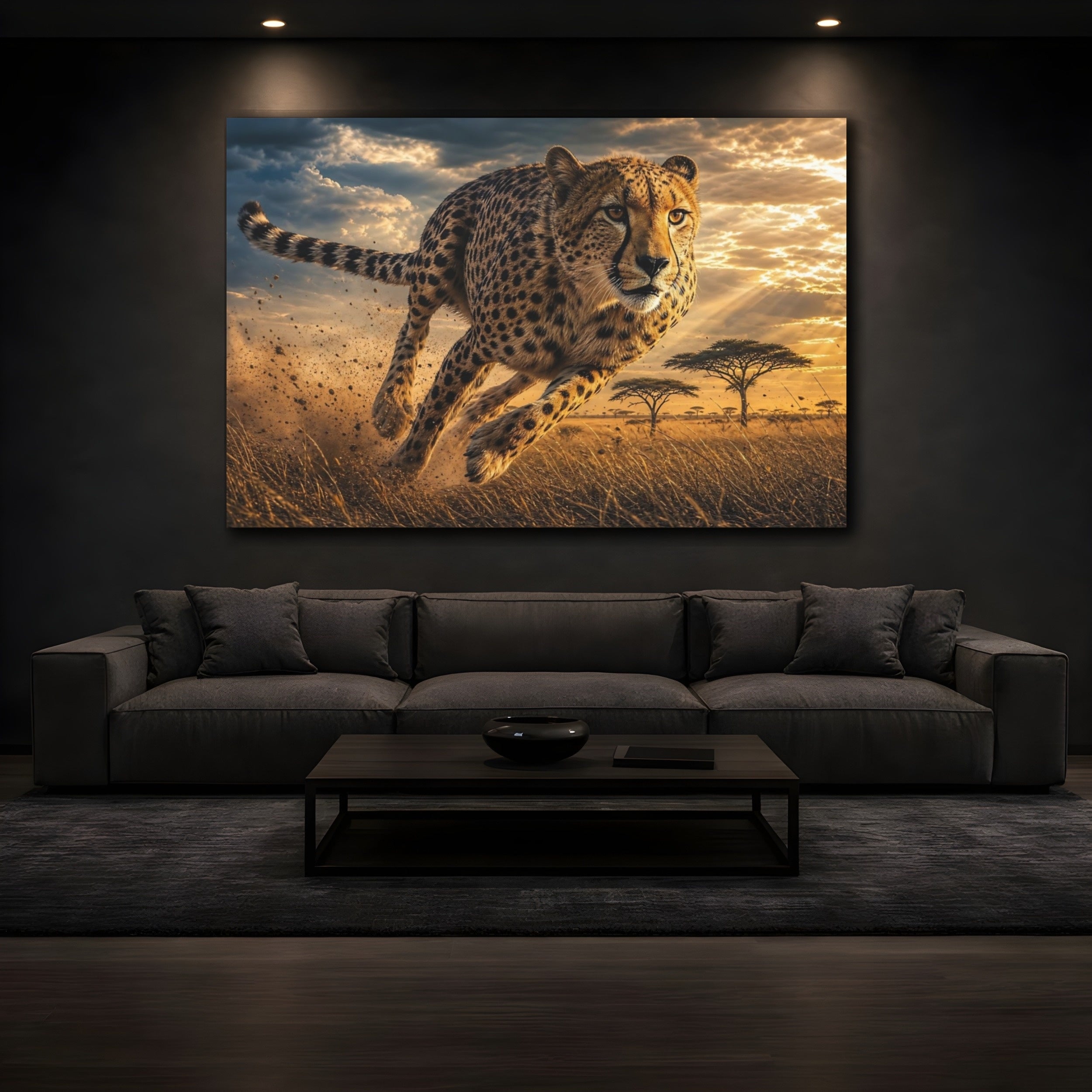Mockup 3. Animals Cheetah Golden Cheetah shown as stretched canvas wall art