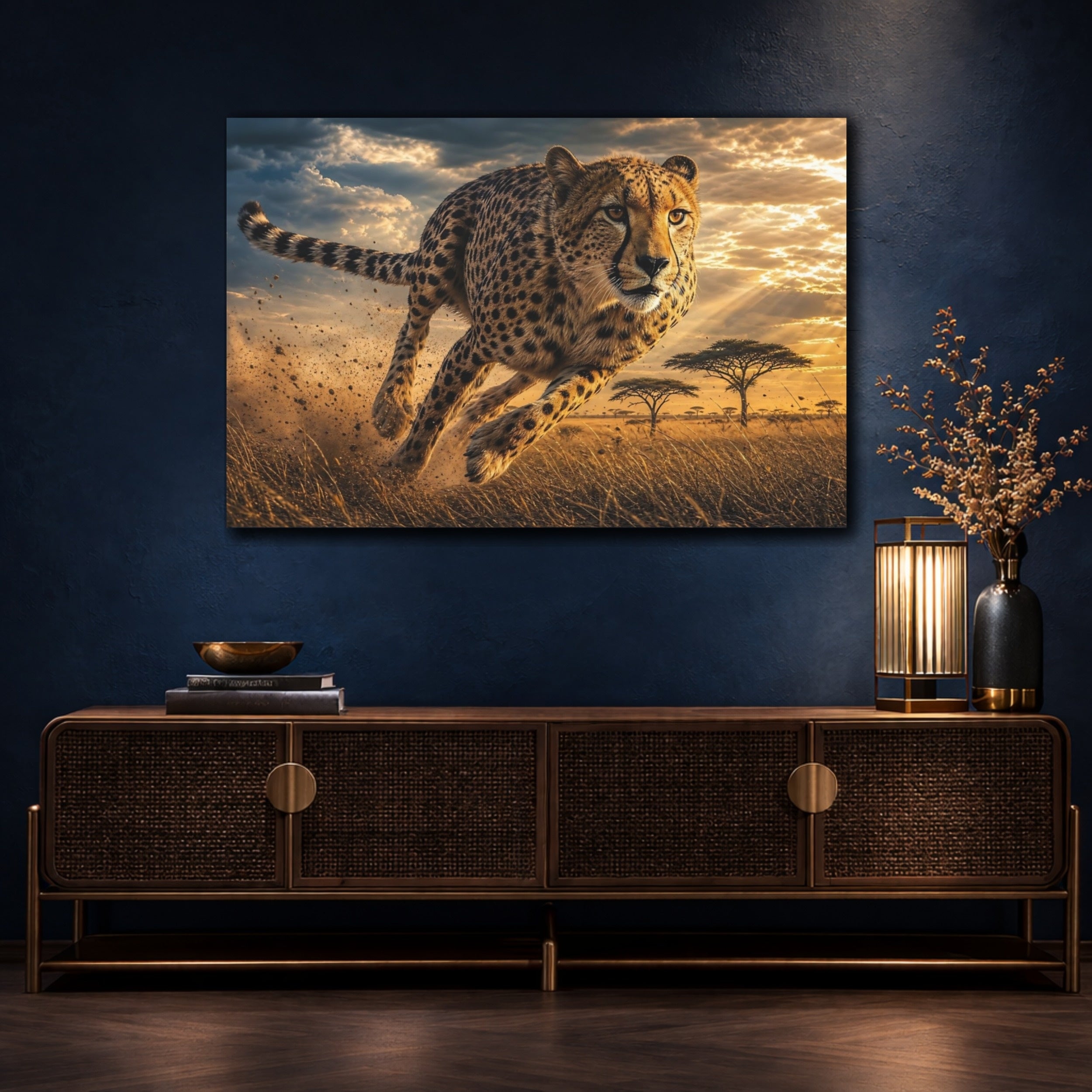 Mockup 4. Animals Cheetah Golden Cheetah shown as stretched canvas wall art