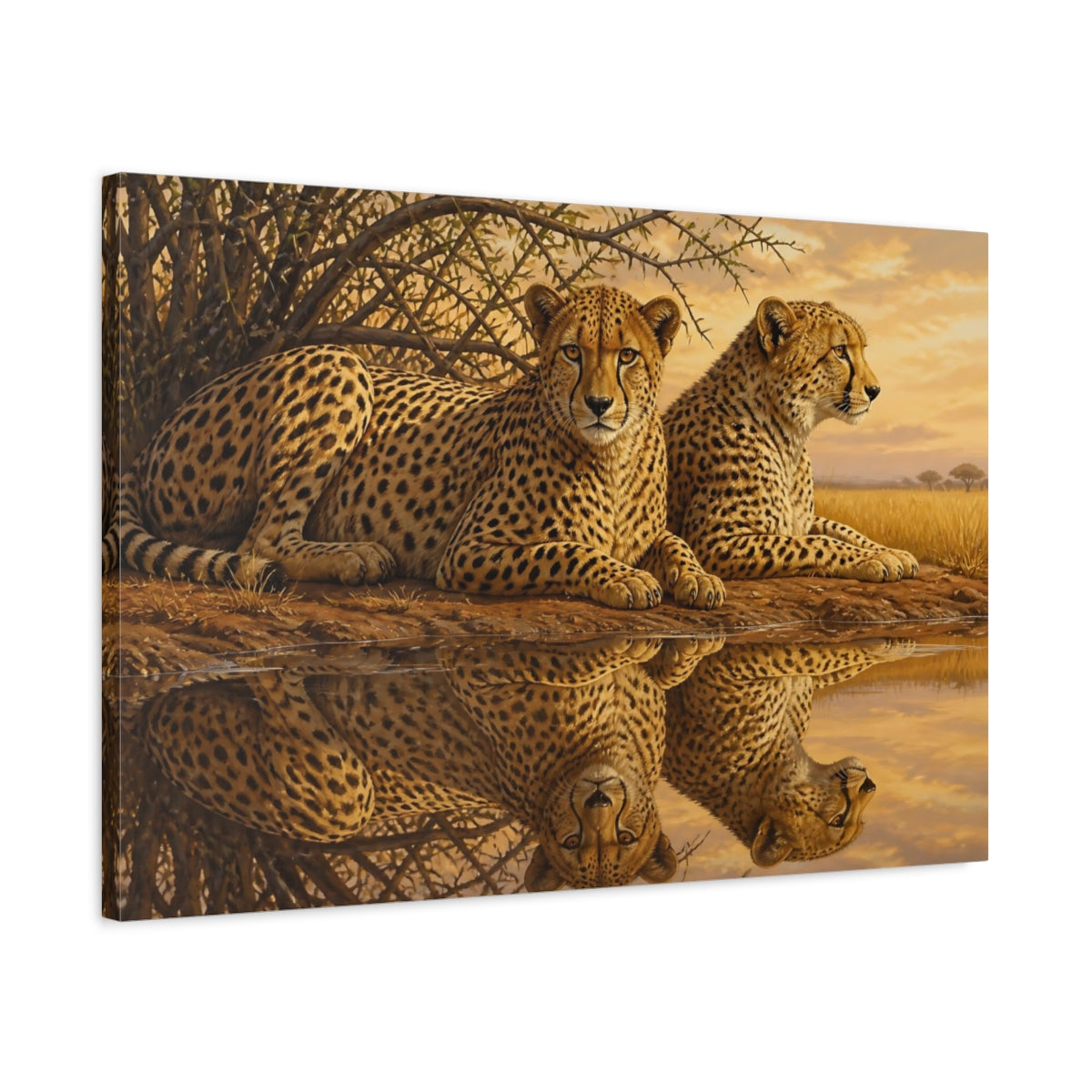 Side Mockup 2. Animals Cheetahs Golden Cheetahs shown as canvas print
