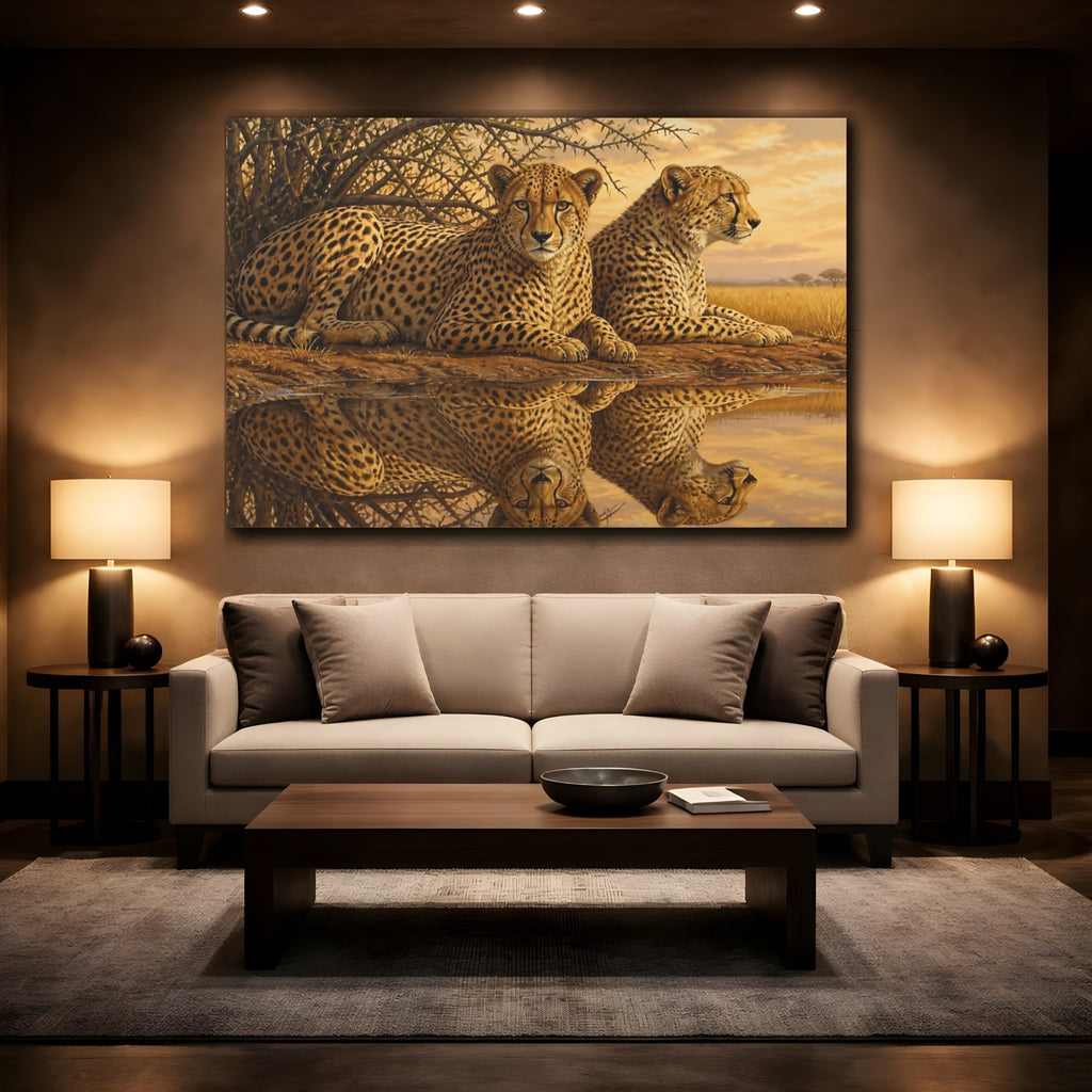 Mockup 2. Animals Cheetahs Golden Cheetahs shown as canvas print