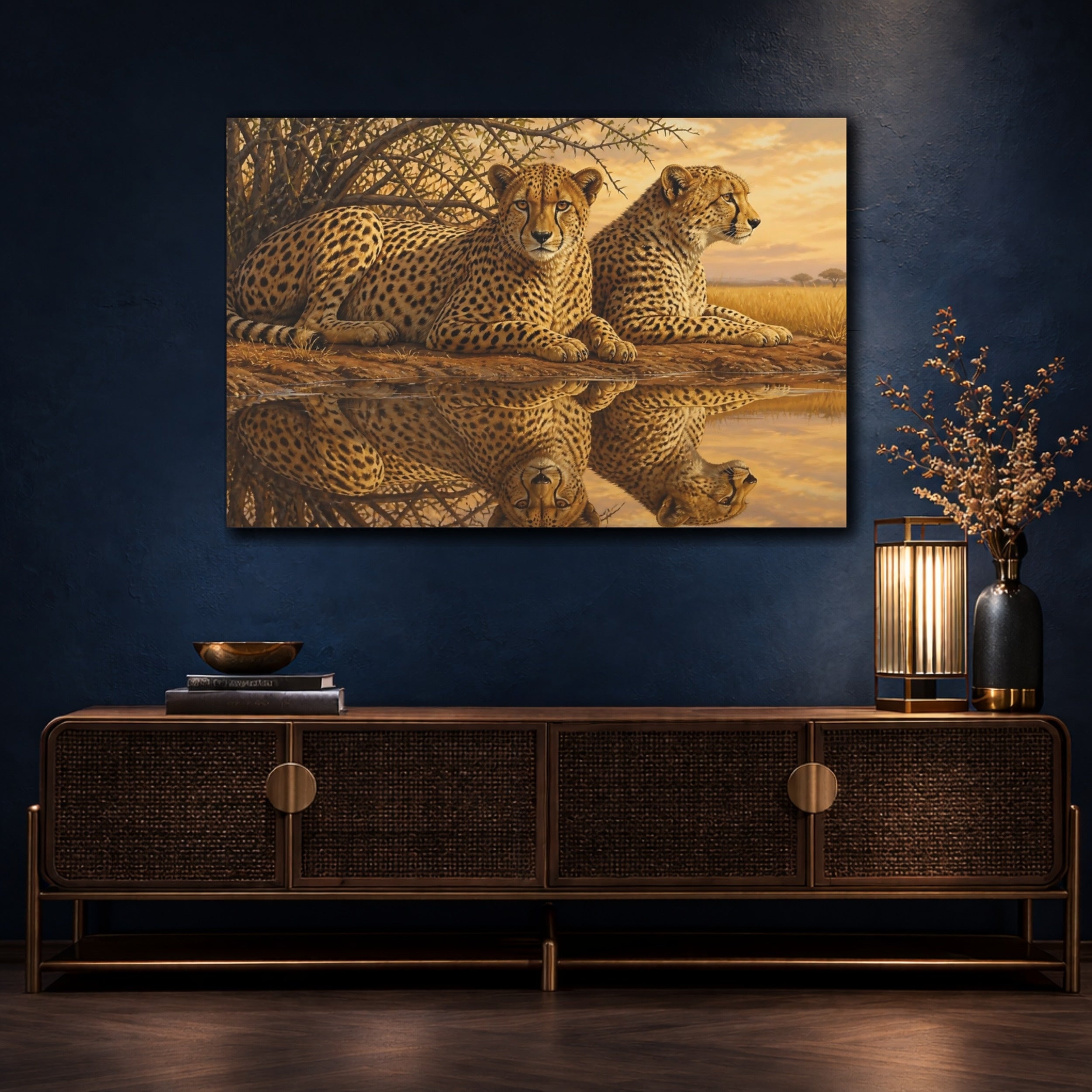 Mockup 4. Animals Cheetahs Golden Cheetahs shown as canvas print