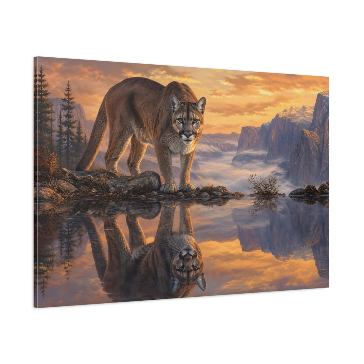 Side Mockup 1. Animals Cougar Brown And Orange shown as stretched canvas wall art