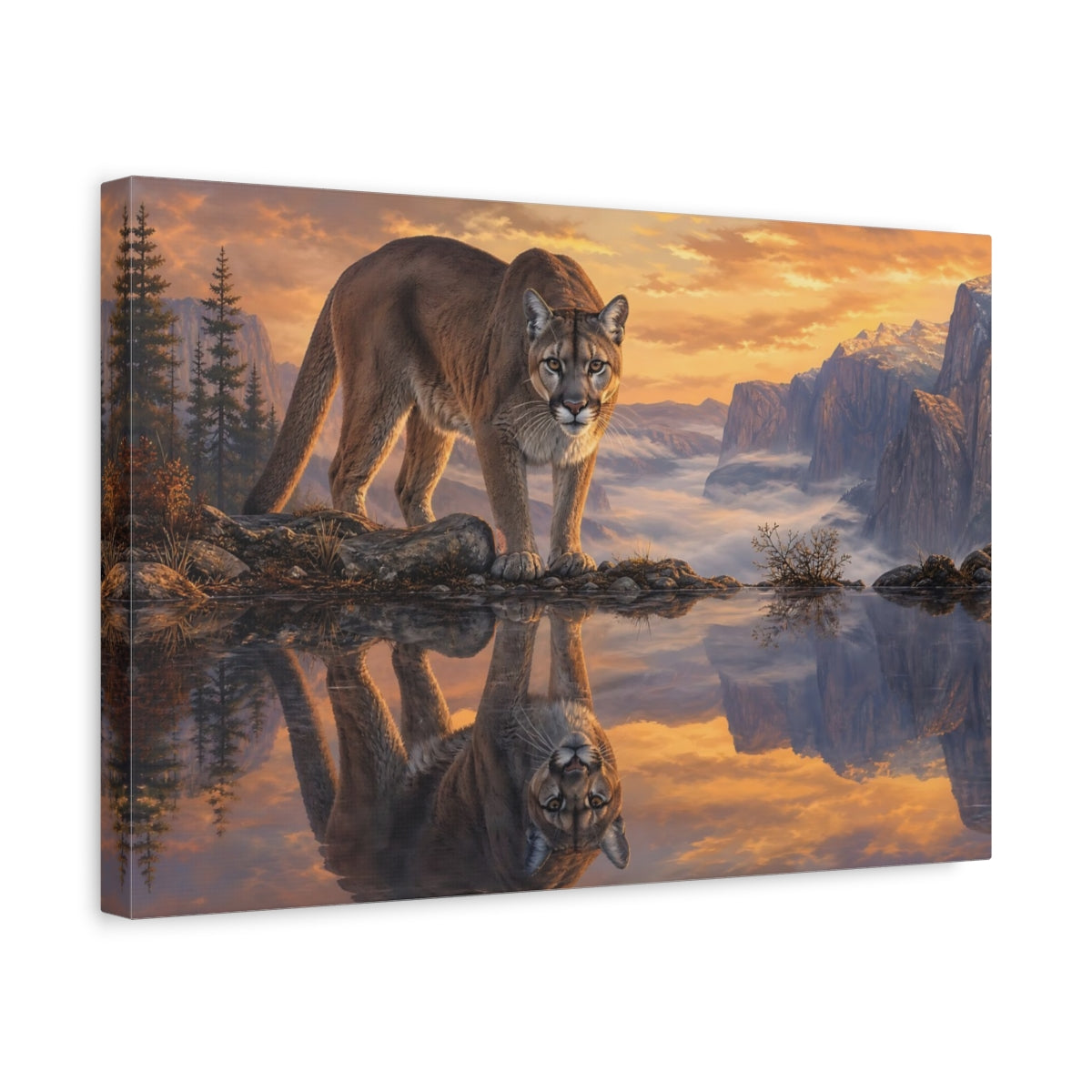 Side Mockup 4. Animals Cougar Brown And Orange shown as stretched canvas wall art