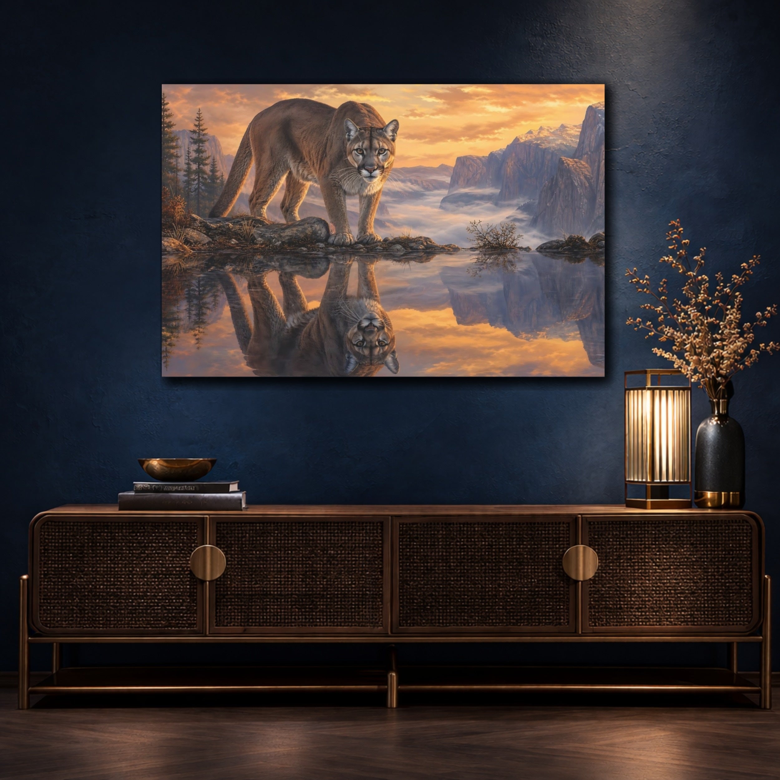 Mockup 4. Animals Cougar Brown And Orange shown as stretched canvas wall art