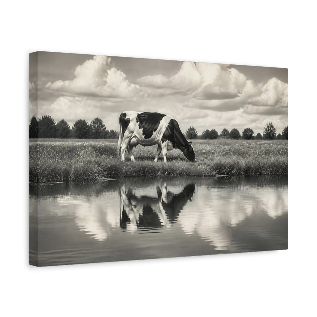 Side Mockup 4. Animals Cow Monochrome Cow shown as canvas print
