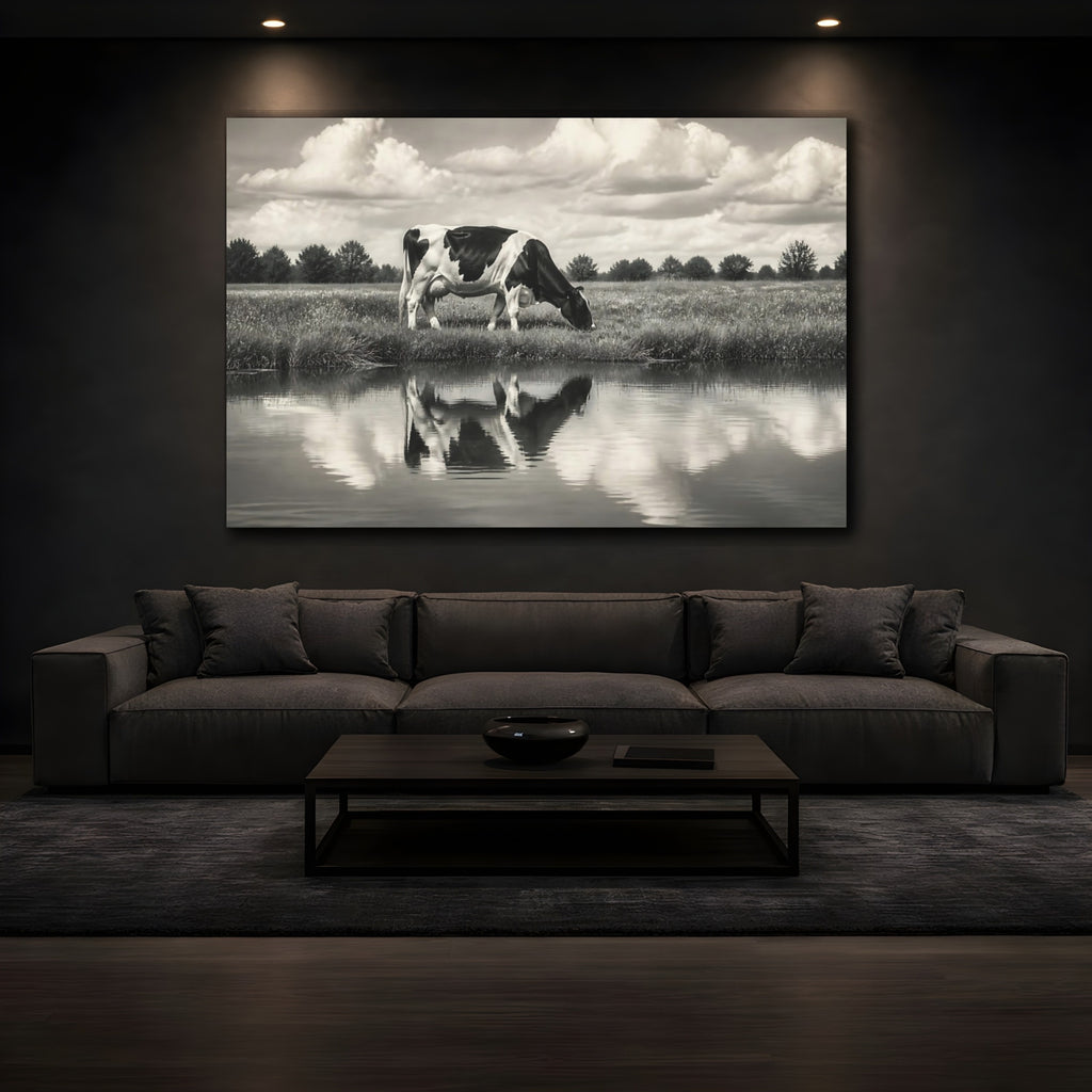 Mockup 3. Animals Cow Monochrome Cow shown as canvas print