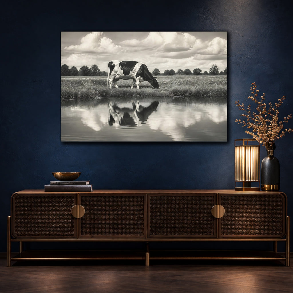 Mockup 4. Animals Cow Monochrome Cow shown as canvas print