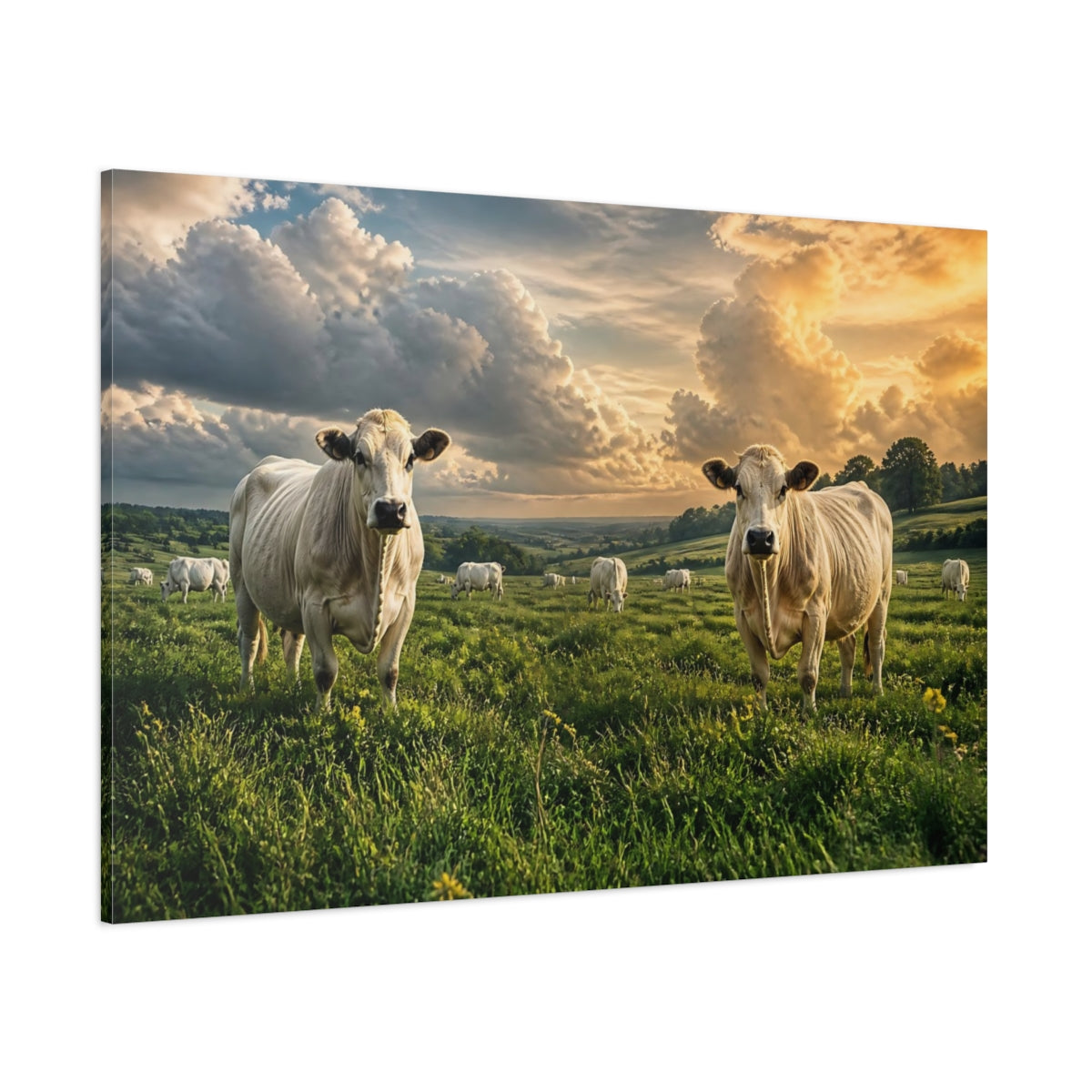 Side Mockup 1. Animals Cows Golden Hour Cows shown as canvas print