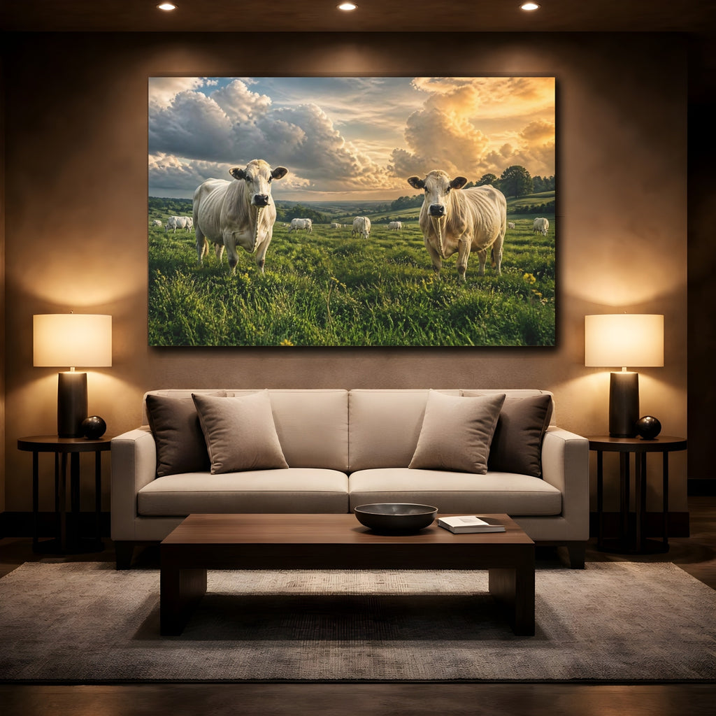 Mockup 2. Animals Cows Golden Hour Cows shown as canvas print