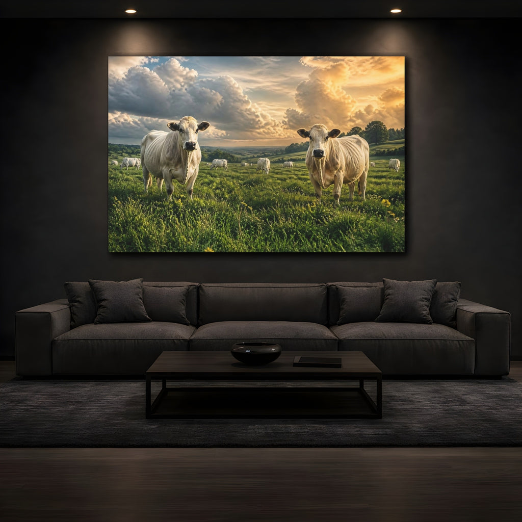 Mockup 3. Animals Cows Golden Hour Cows shown as canvas print