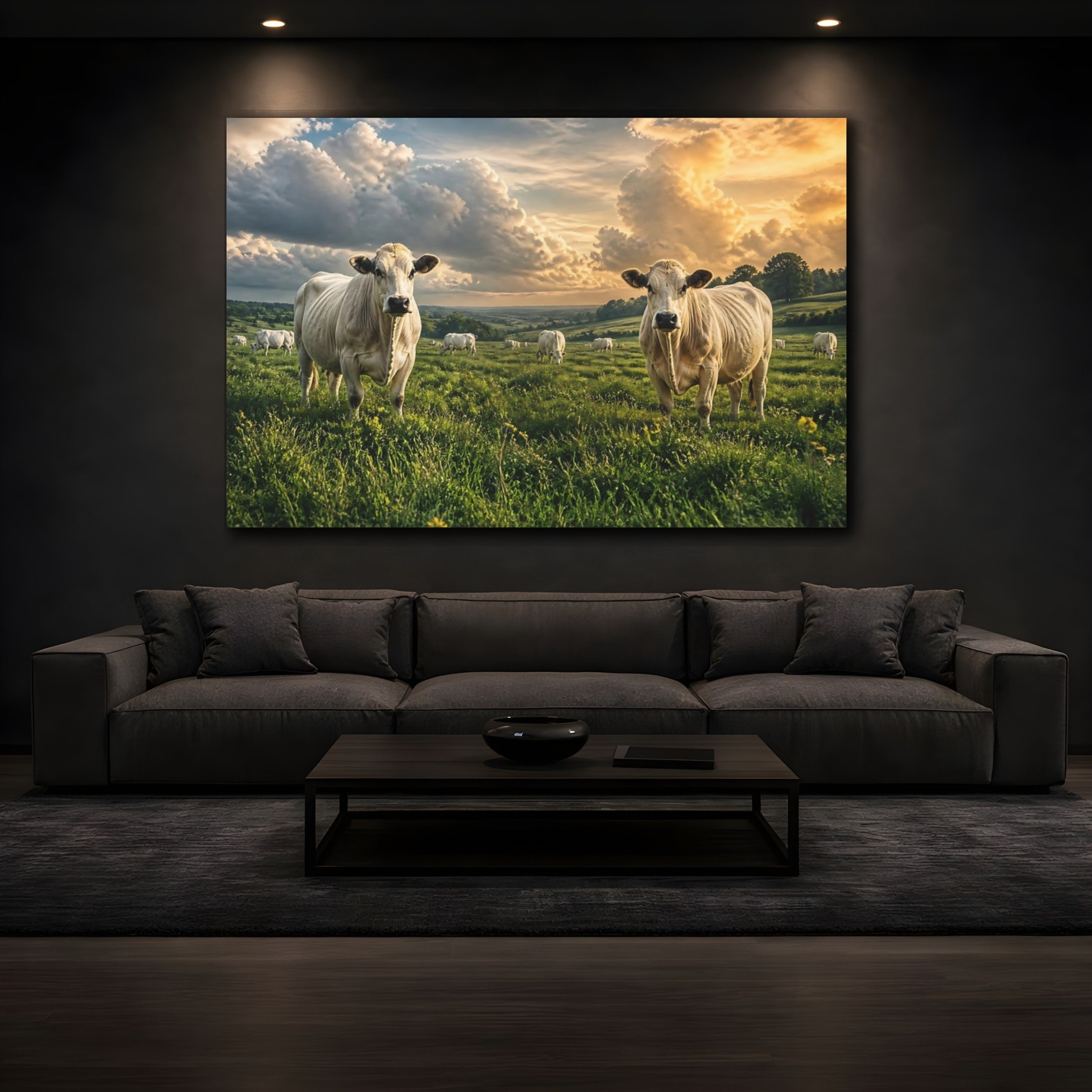 Mockup 3. Animals Cows Golden Hour Cows shown as canvas print