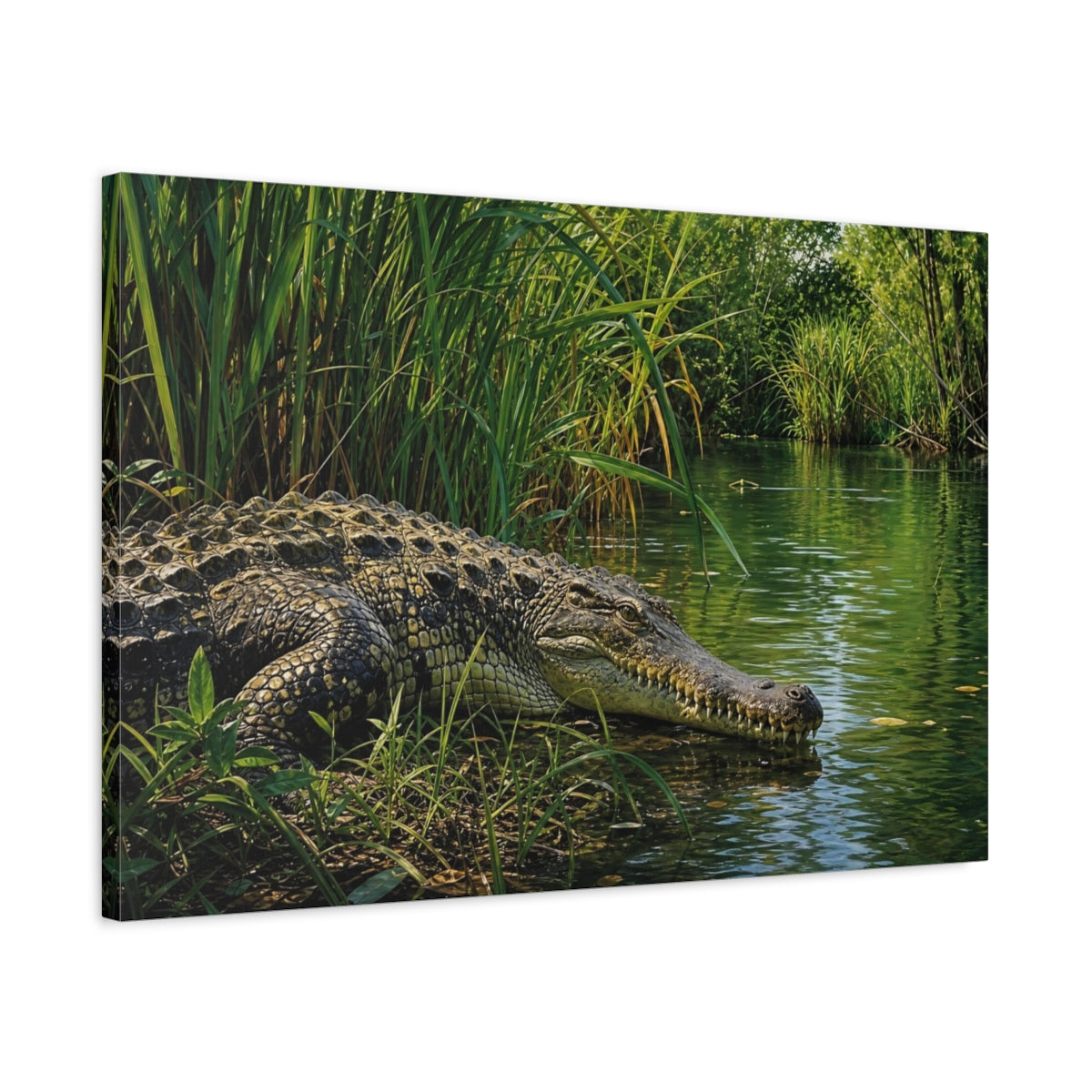 Side Mockup 2. Animals Crocodile Green Crocodile shown as canvas print