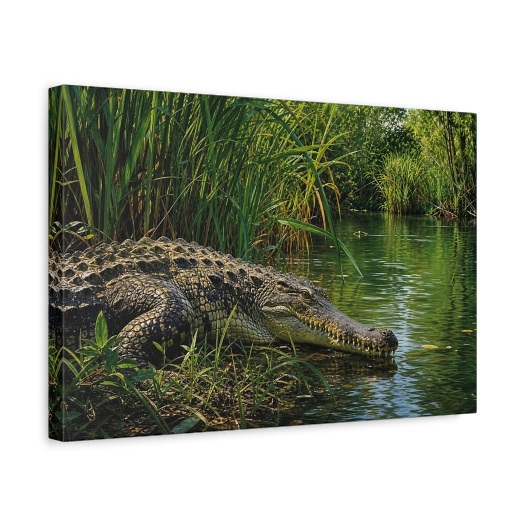 Side Mockup 4. Animals Crocodile Green Crocodile shown as canvas print