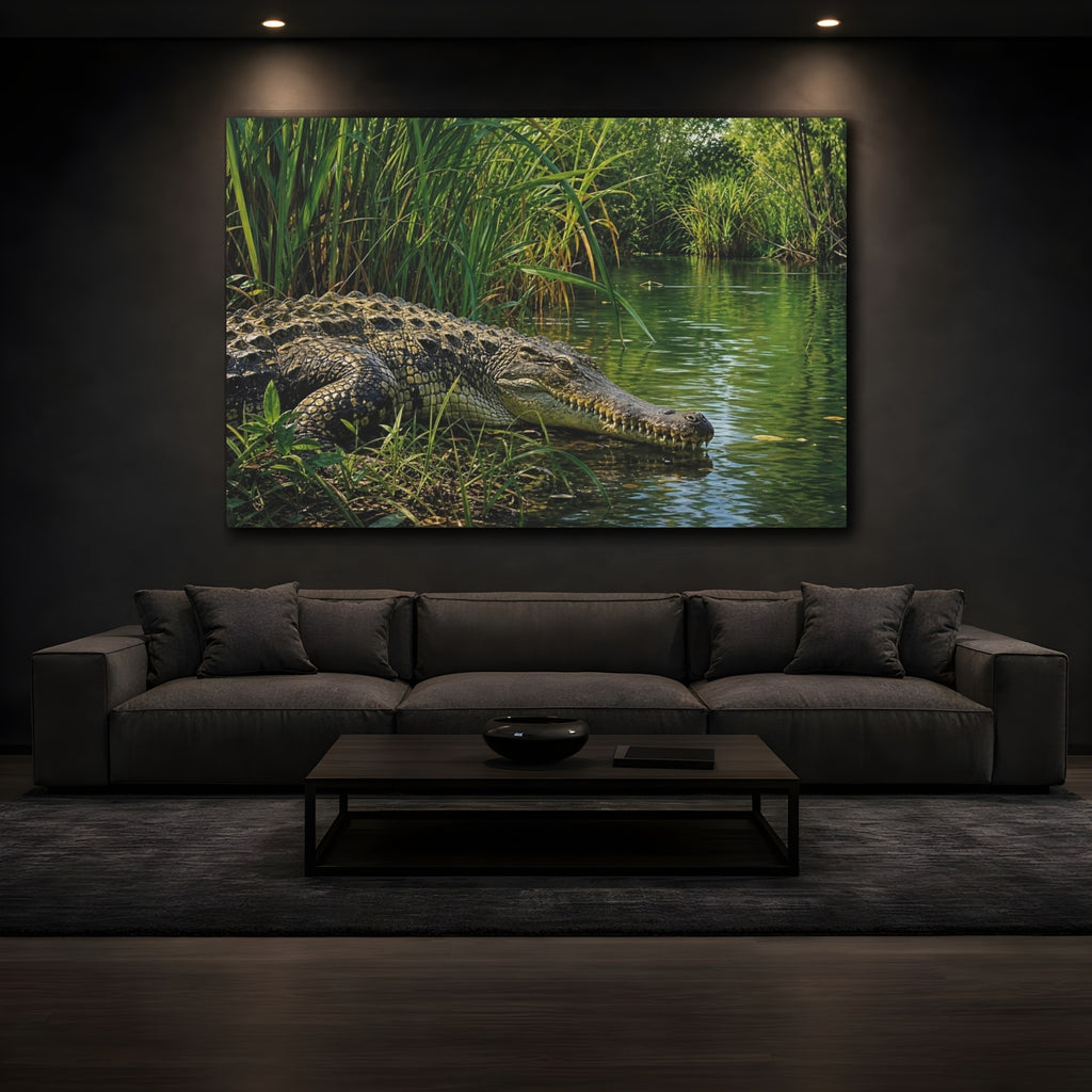Mockup 3. Animals Crocodile Green Crocodile shown as canvas print