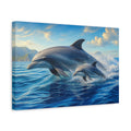 Side Mockup 4. Animals Dolphins Blue Ocean shown as canvas print